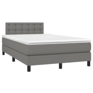 Κρεβάτι Boxspring με Στρώμα & LED Σκ.Γκρι 120x200 εκ Υφασμάτινο