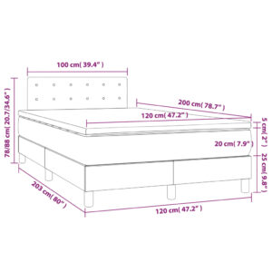 Κρεβάτι Boxspring με Στρώμα & LED Σκ.Γκρι 120x200 εκ Υφασμάτινο