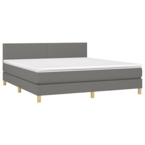 Κρεβάτι Boxspring με Στρώμα & LED Σκ.Γκρι 160x200 εκ Υφασμάτινο