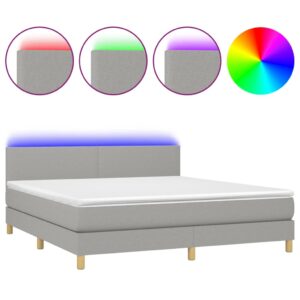 Κρεβάτι Boxspring με Στρώμα & LED Αν.Γκρι 180x200 εκ Υφασμάτινο