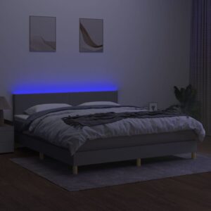 Κρεβάτι Boxspring με Στρώμα & LED Αν.Γκρι 180x200 εκ Υφασμάτινο