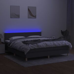 Κρεβάτι Boxspring με Στρώμα & LED Σκ.Γκρι 160x200 εκ Υφασμάτινο