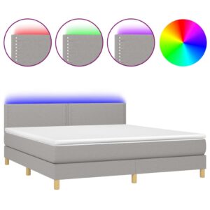 Κρεβάτι Boxspring με Στρώμα & LED Αν.Γκρι 180x200 εκ Υφασμάτινο