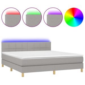 Κρεβάτι Boxspring με Στρώμα & LED Αν.Γκρι 180x200 εκ Υφασμάτινο