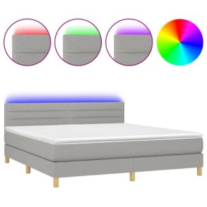 Κρεβάτι Boxspring με Στρώμα & LED Αν.Γκρι 180x200 εκ Υφασμάτινο