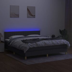 Κρεβάτι Boxspring με Στρώμα & LED Σκ.Γκρι 160x200 εκ Υφασμάτινο