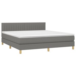 Κρεβάτι Boxspring με Στρώμα & LED Σκ.Γκρι 160x200 εκ Υφασμάτινο