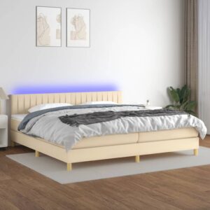 Κρεβάτι Boxspring με Στρώμα & LED Κρεμ 200x200 εκ. Υφασμάτινο