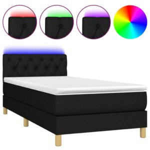 Κρεβάτι Boxspring με Στρώμα & LED Μαύρο 80x200 εκ. Υφασμάτινο