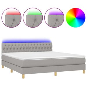 Κρεβάτι Boxspring με Στρώμα & LED Αν.Γκρι 180x200 εκ Υφασμάτινο