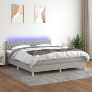 Κρεβάτι Boxspring με Στρώμα & LED Αν.Γκρι 180x200 εκ Υφασμάτινο