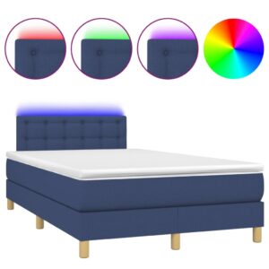 Κρεβάτι Boxspring με Στρώμα & LED Μπλε 120x200 εκ. Υφασμάτινο