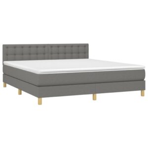 Κρεβάτι Boxspring με Στρώμα & LED Σκ.Γκρι 160x200 εκ Υφασμάτινο