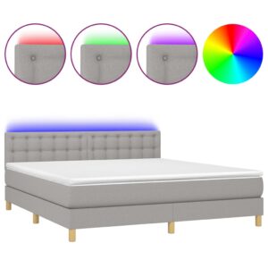 Κρεβάτι Boxspring με Στρώμα & LED Αν.Γκρι 180x200 εκ Υφασμάτινο