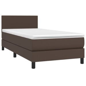 Κρεβάτι Boxspring με Στρώμα & LED Καφέ 90x200 εκ. Συνθ. Δέρμα