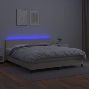 Κρεβάτι Boxspring με Στρώμα & LED Κρεμ 180x200 εκ. Συνθ. Δέρμα