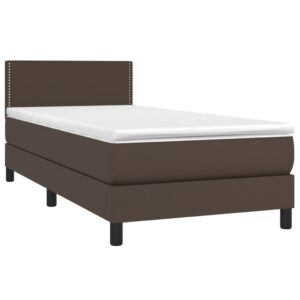 Κρεβάτι Boxspring με Στρώμα & LED Καφέ 90x200 εκ. Συνθ. Δέρμα