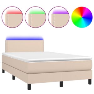 Κρεβάτι Boxspring Στρώμα&LED Καπουτσίνο 120x200 εκ. Συνθ. Δέρμα