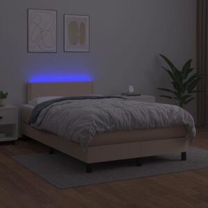 Κρεβάτι Boxspring Στρώμα&LED Καπουτσίνο 120x200 εκ. Συνθ. Δέρμα