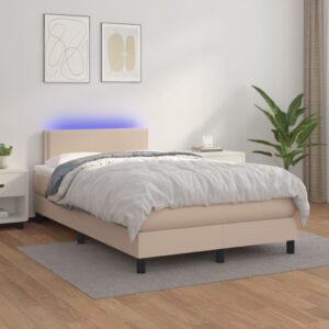 Κρεβάτι Boxspring Στρώμα&LED Καπουτσίνο 120x200 εκ. Συνθ. Δέρμα