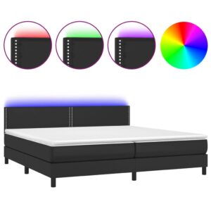 Κρεβάτι Boxspring με Στρώμα & LED Μαύρο 200x200 εκ. Συνθ. Δέρμα