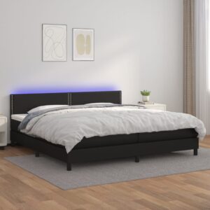 Κρεβάτι Boxspring με Στρώμα & LED Μαύρο 200x200 εκ. Συνθ. Δέρμα