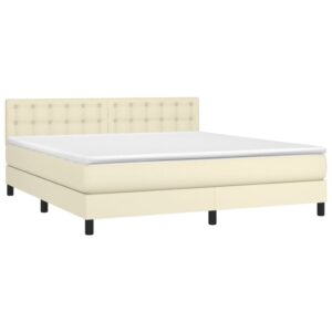 Κρεβάτι Boxspring με Στρώμα & LED Κρεμ 180x200 εκ. Συνθ. Δέρμα