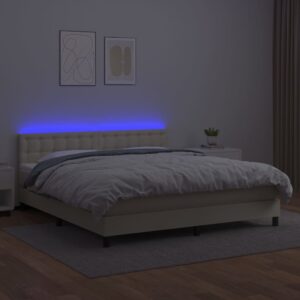 Κρεβάτι Boxspring με Στρώμα & LED Κρεμ 180x200 εκ. Συνθ. Δέρμα