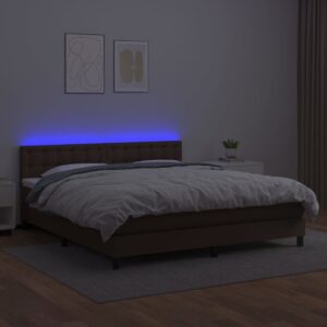 Κρεβάτι Boxspring με Στρώμα & LED Καφέ 180x200 εκ. Συνθ. Δέρμα