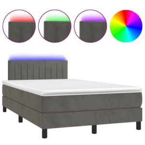 Κρεβάτι Boxspring με Στρώμα & LED Σκ. Γκρι 120x200εκ. Βελούδινο