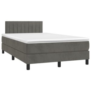 Κρεβάτι Boxspring με Στρώμα & LED Σκ. Γκρι 120x200εκ. Βελούδινο