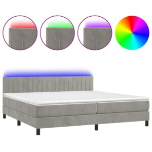 Κρεβάτι Boxspring με Στρώμα & LED Αν.Γκρι 200x200 εκ. Βελούδινο