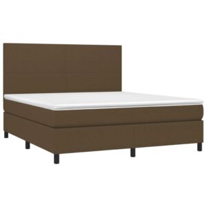 Κρεβάτι Boxspring με Στρώμα & LED Σκ.Καφέ 160x200εκ. Υφασμάτινο