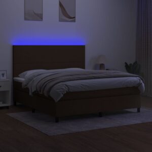 Κρεβάτι Boxspring με Στρώμα & LED Σκ.Καφέ 160x200εκ. Υφασμάτινο