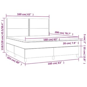 Κρεβάτι Boxspring με Στρώμα & LED Σκ.Καφέ 160x200εκ. Υφασμάτινο