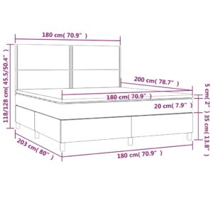 Κρεβάτι Boxspring με Στρώμα & LED Σκ.Γκρι 180x200 εκ Υφασμάτινο