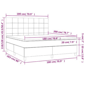 Κρεβάτι Boxspring με Στρώμα & LED Σκ.Γκρι 180x200 εκ Υφασμάτινο