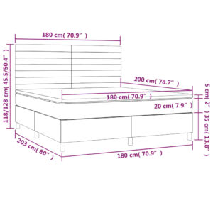 Κρεβάτι Boxspring με Στρώμα & LED Σκ.Γκρι 180x200 εκ Υφασμάτινο