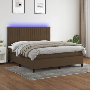 Κρεβάτι Boxspring με Στρώμα & LED Σκ.Καφέ 160x200εκ. Υφασμάτινο