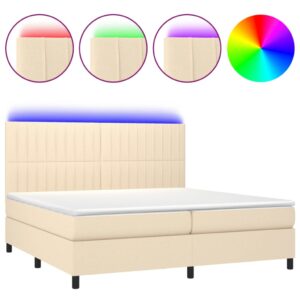 Κρεβάτι Boxspring με Στρώμα & LED Κρεμ 200x200 εκ. Υφασμάτινο