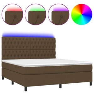 Κρεβάτι Boxspring με Στρώμα & LED Σκ.Καφέ 160x200εκ. Υφασμάτινο