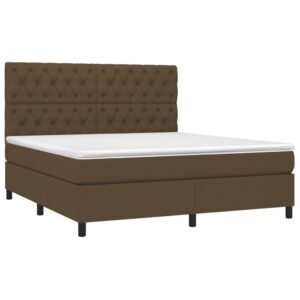 Κρεβάτι Boxspring με Στρώμα & LED Σκ.Καφέ 160x200εκ. Υφασμάτινο