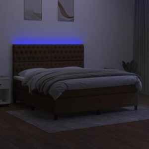 Κρεβάτι Boxspring με Στρώμα & LED Σκ.Καφέ 160x200εκ. Υφασμάτινο