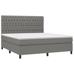 Κρεβάτι Boxspring με Στρώμα & LED Σκ.Γκρι 180x200 εκ Υφασμάτινο