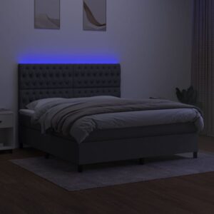 Κρεβάτι Boxspring με Στρώμα & LED Σκ.Γκρι 180x200 εκ Υφασμάτινο