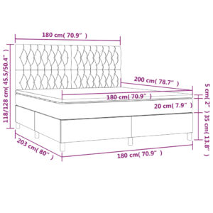 Κρεβάτι Boxspring με Στρώμα & LED Σκ.Γκρι 180x200 εκ Υφασμάτινο