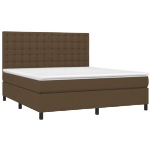 Κρεβάτι Boxspring με Στρώμα & LED Σκ.Καφέ 160x200εκ. Υφασμάτινο