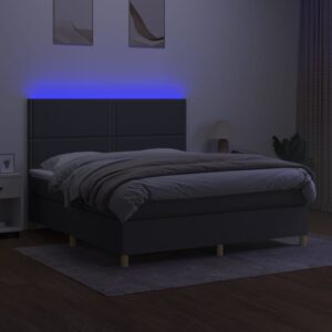 Κρεβάτι Boxspring με Στρώμα & LED Σκ.Γκρι 180x200 εκ Υφασμάτινο