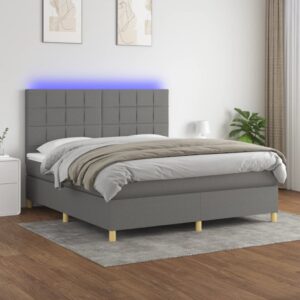 Κρεβάτι Boxspring με Στρώμα & LED Σκ.Γκρι 180x200 εκ Υφασμάτινο