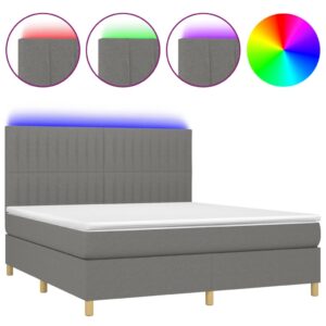 Κρεβάτι Boxspring με Στρώμα & LED Σκ.Γκρι 180x200 εκ Υφασμάτινο